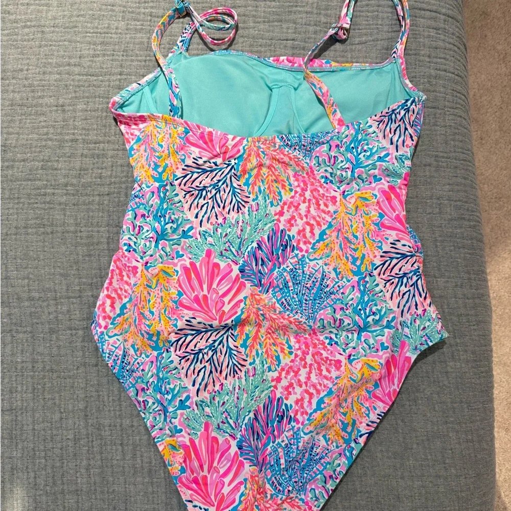 Lilly Pulitzer Vibrant Pink and Blue One Piece Swimsuit - Picture 2 of 3